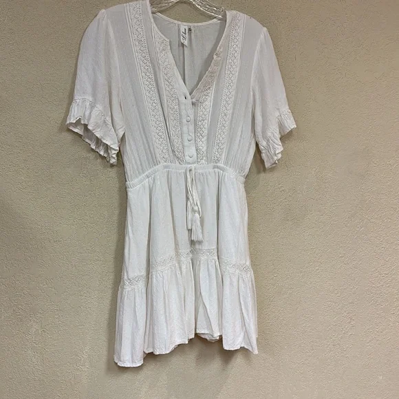L Love woamns boho white mini Dress size Small - Picture 3 of 8